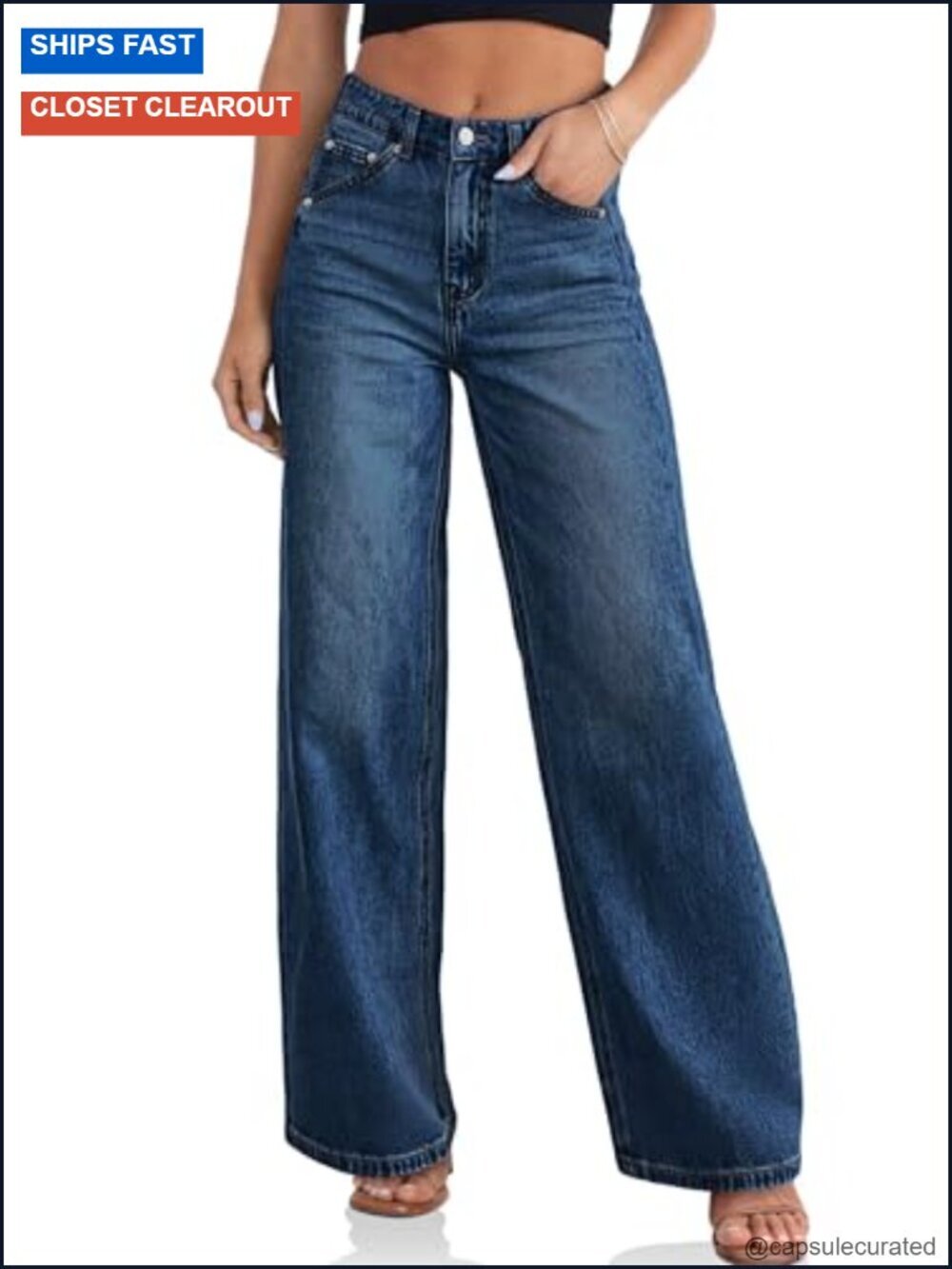 Wide Leg Jeans High Waisted Boyfriend Loose Baggy Denim with Pockets